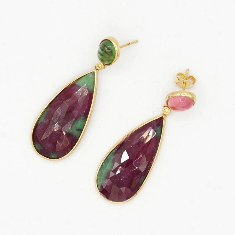 Rubyzoisite & tormaline earrings