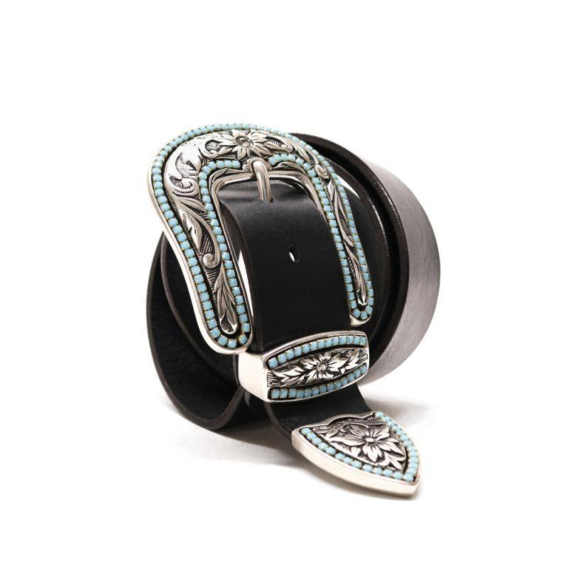 Western Sky Leather Belt with Jewel...