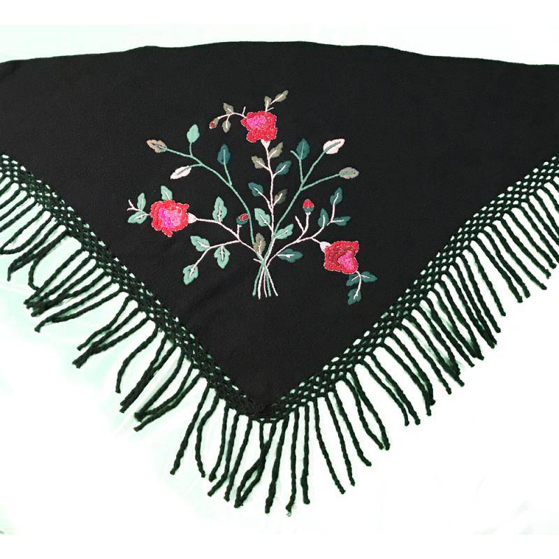 Chal negro bordado ramo de flores
