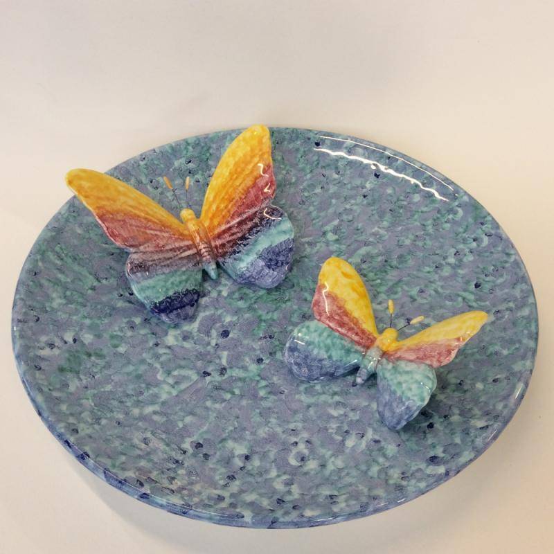 Lot de 4 fait main céramique Coasters-Papillons Bleu