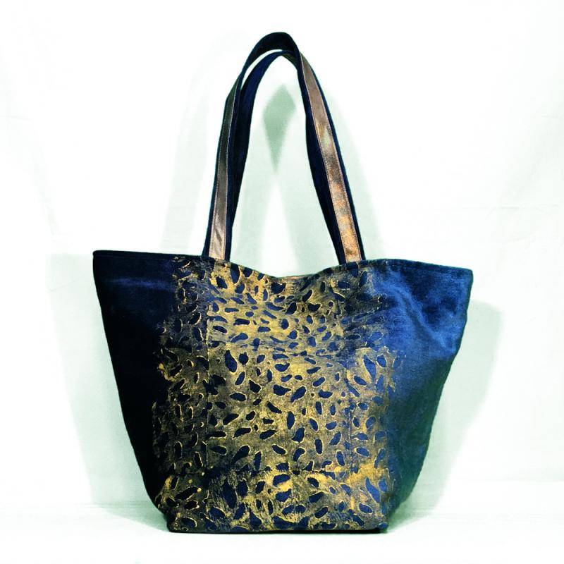 Teodora bag in blue and gold velvet