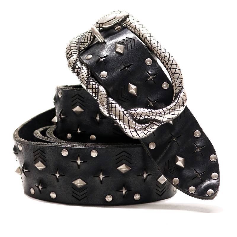 Studs'n'Stars Leather Belt with Snake...