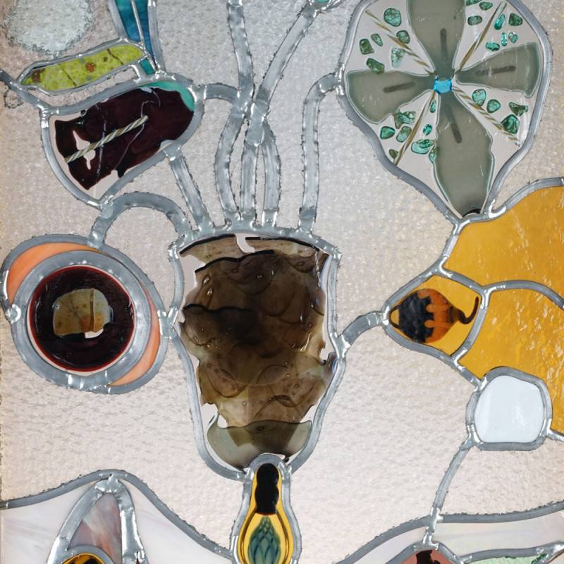 Vetrata a piombo “Vaso di fiori con... Vetrata a piombo “Vaso di fiori con...