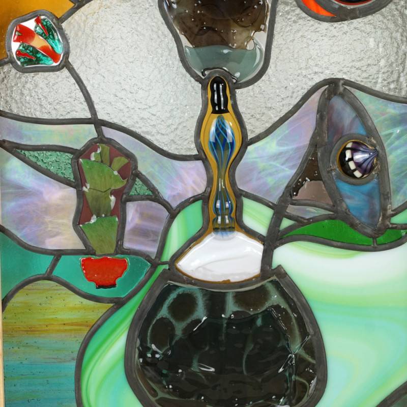 Vetrata a piombo “Vaso di fiori con... Vetrata a piombo “Vaso di fiori con...