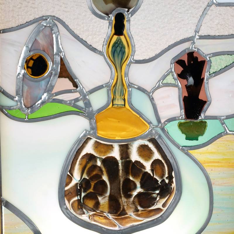 Vetrata a piombo “Vaso di fiori con... Vetrata a piombo “Vaso di fiori con...