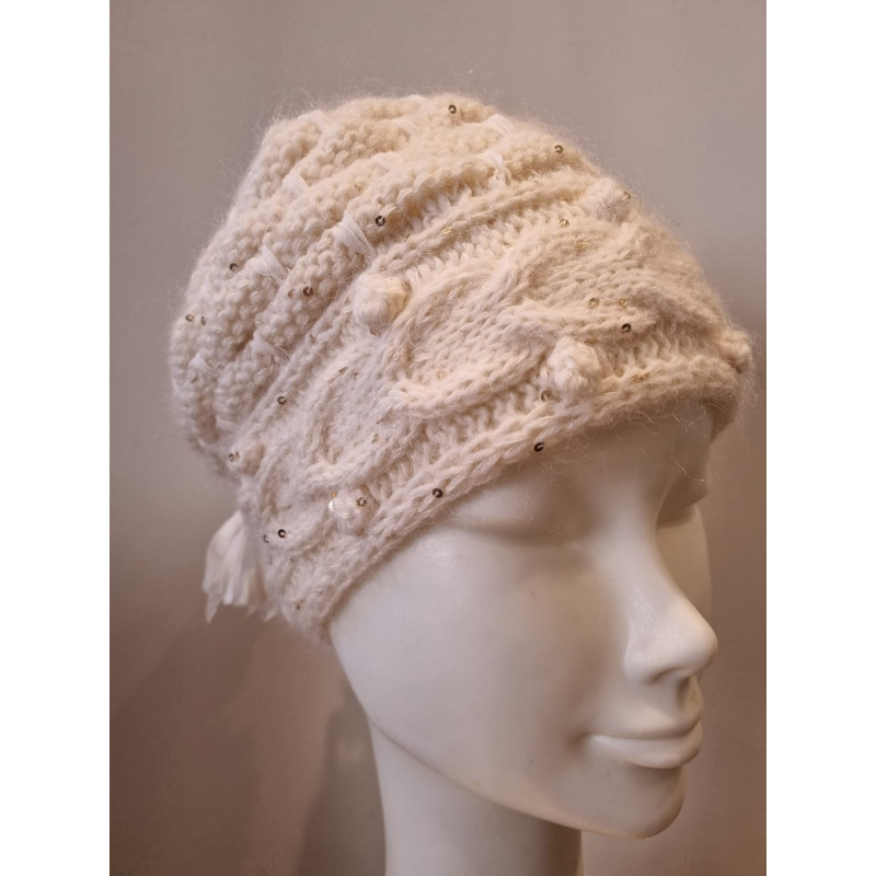 Cream wool and babymohair cap with...